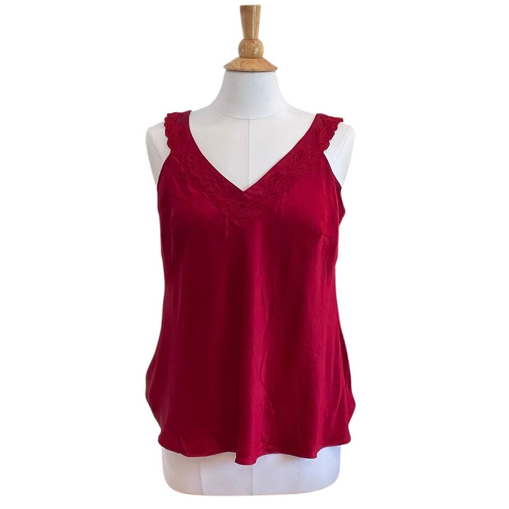 Nine West Red Silk Lace Trim Cami / Camisole / Tank Top, Y2K, Size 12